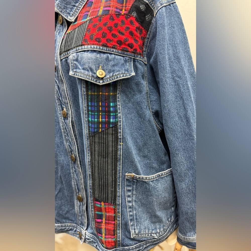 Vintage Carole Little Patchwork Denim Jacket – Size 18W Cotton - Picture 4 of 13